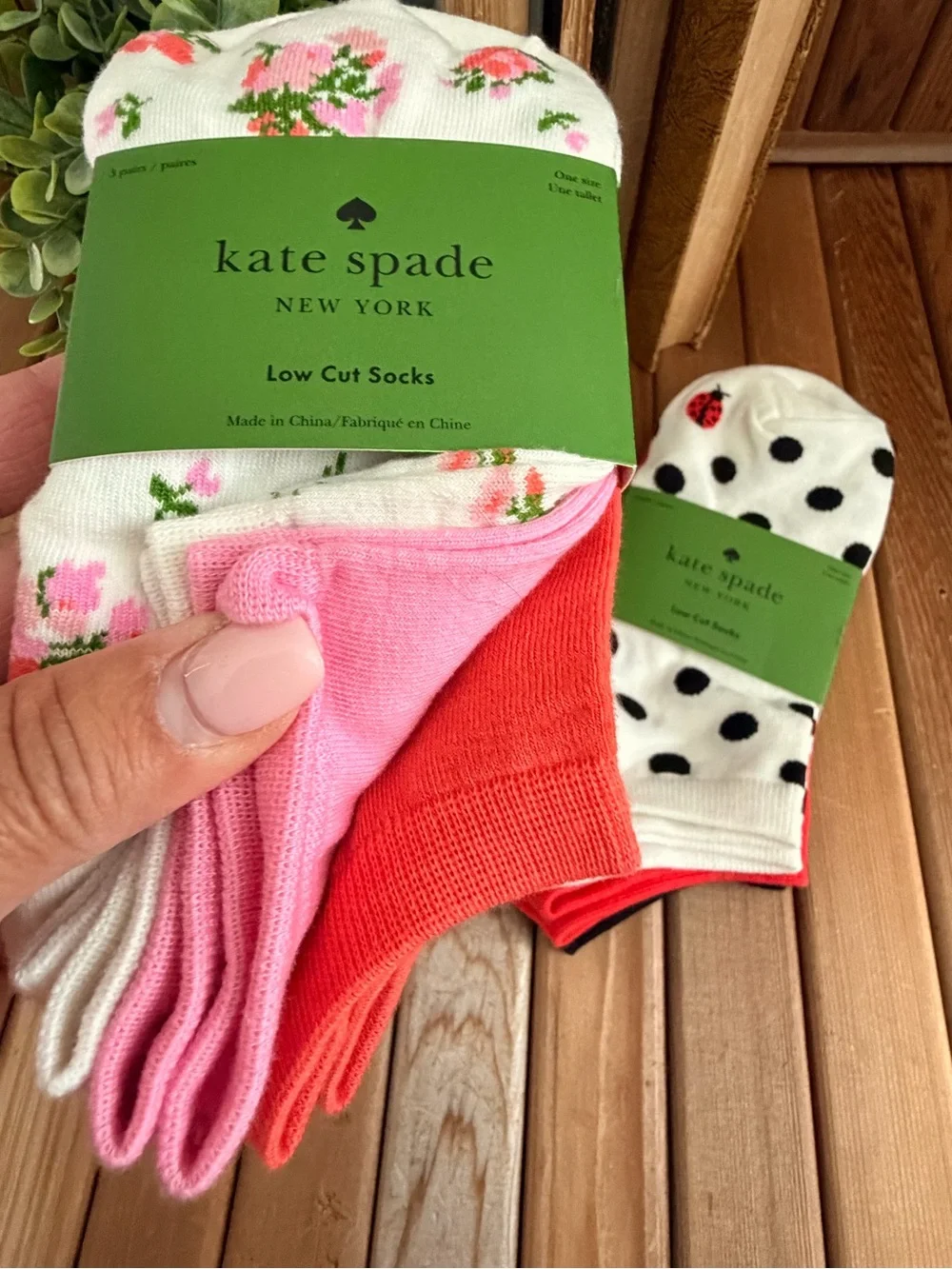 Kate Spade Ankle Socks 3 pack, Choice of: Black Polka Dot or Pink Cottage Floral